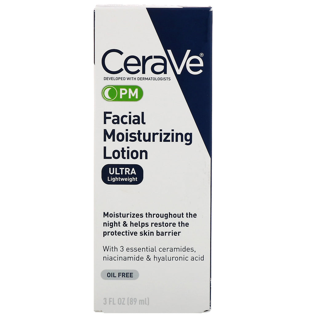 CeraVe, Loción hidratante facial PM, 3 fl oz (89 ml)