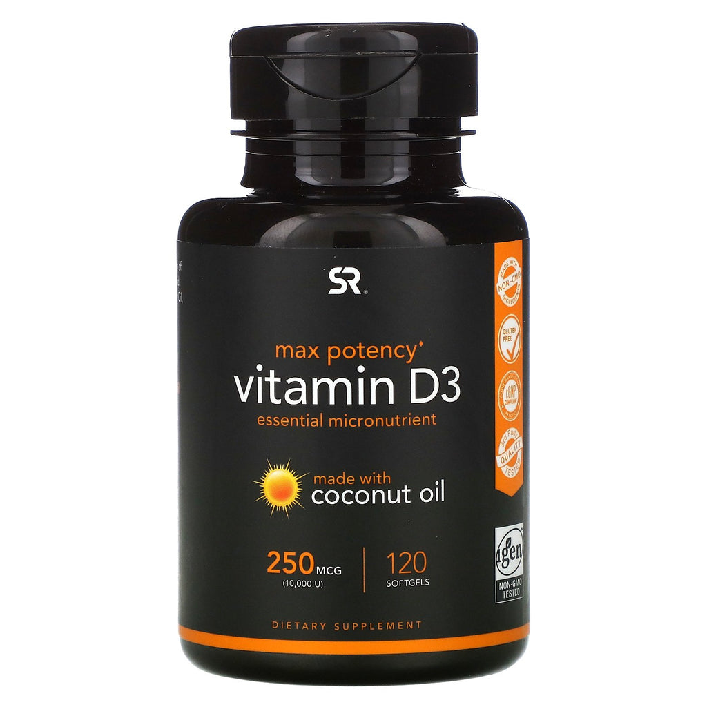 Sports Research, Vitamin D3 with Coconut Oil, 250 mcg (10,000 IU), 120 Softgels