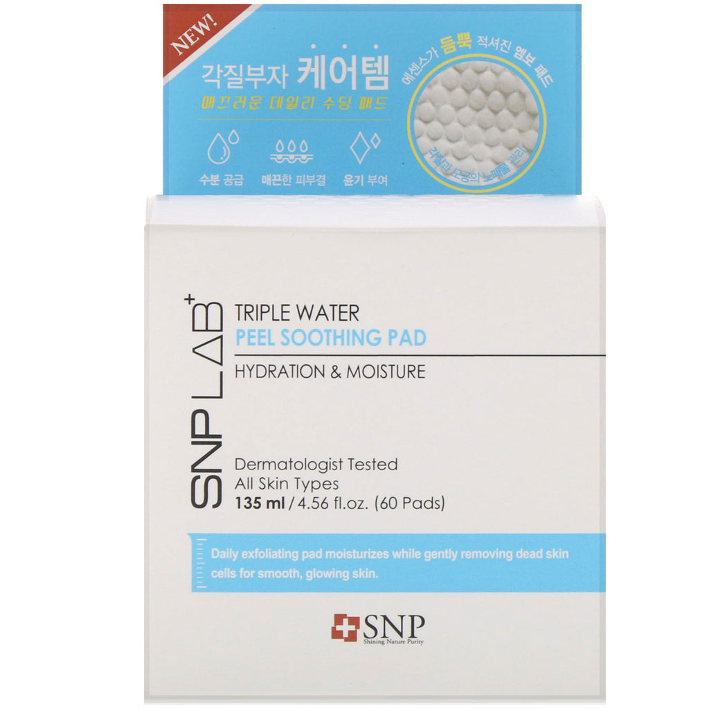 SNP, LAB+, Triple Water Peel beroligende pad, 60 pads