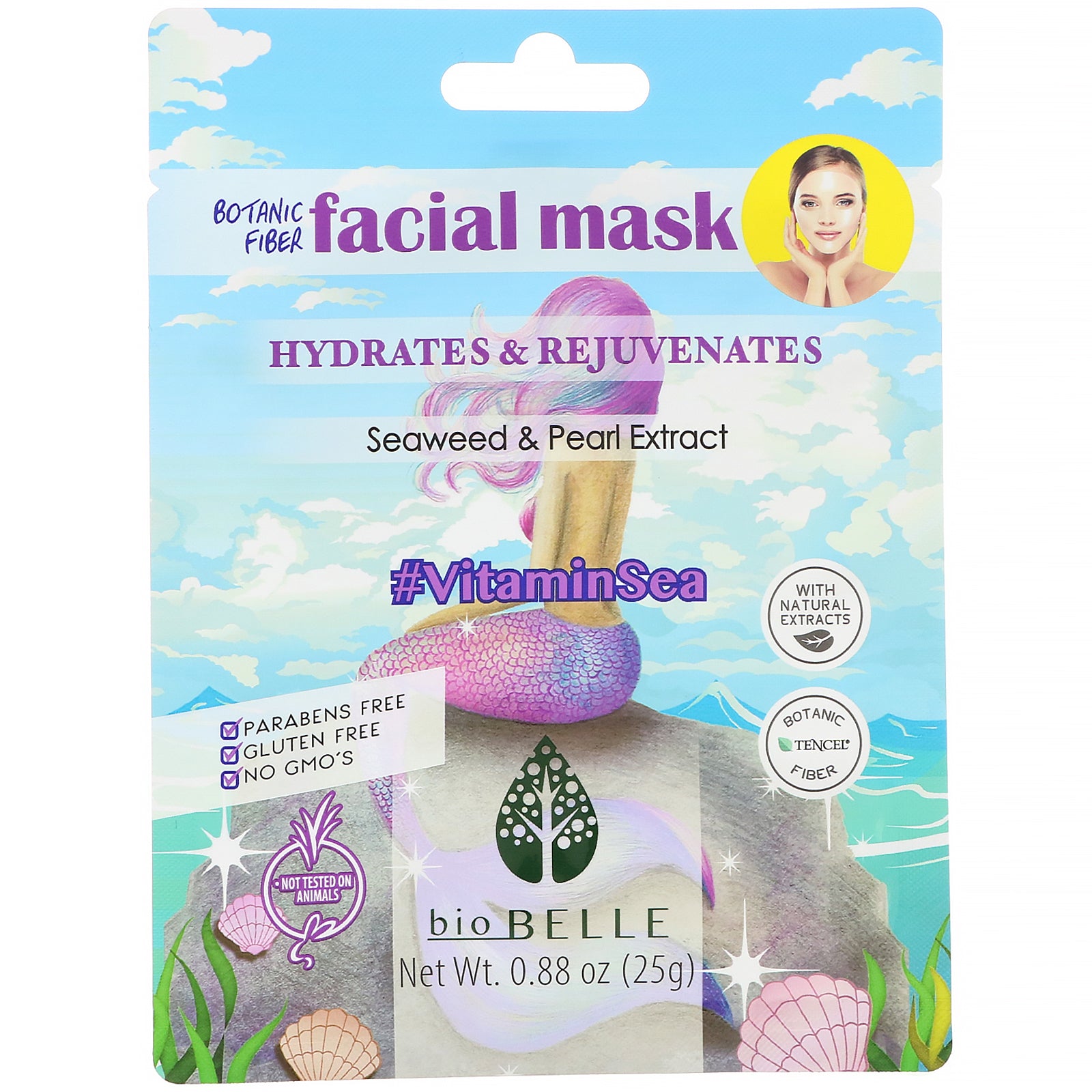 Biobelle, Botanic Fiber Facial Mask, Hydrates & Rejuvenates, #VitaminSea, 1 Sheet, 0.88 oz (25 g)