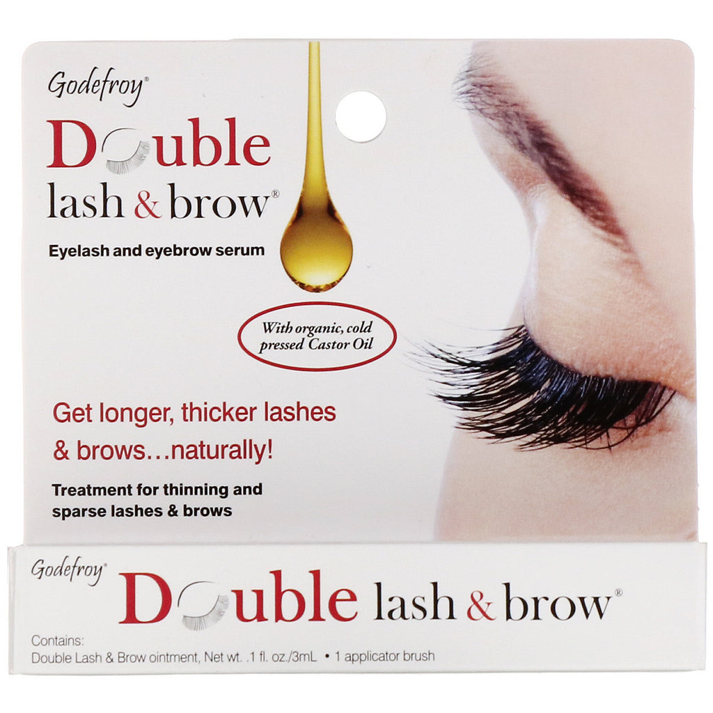 Godefroy, Double Lash &amp; Brow, Eyelash and Eyebrow Serum, 0,1 fl oz (3 ml)