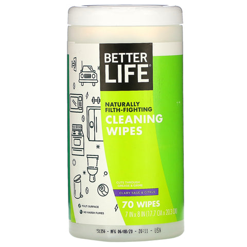 Better Life, Cleaning Wipes, Clary Sage & Citrus, 70 Wipes