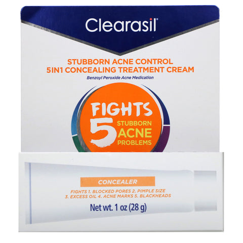 Clearasil, Stubborn Acne Control, 5-i-1 skjulende behandlingscreme, 1 oz (28 g)