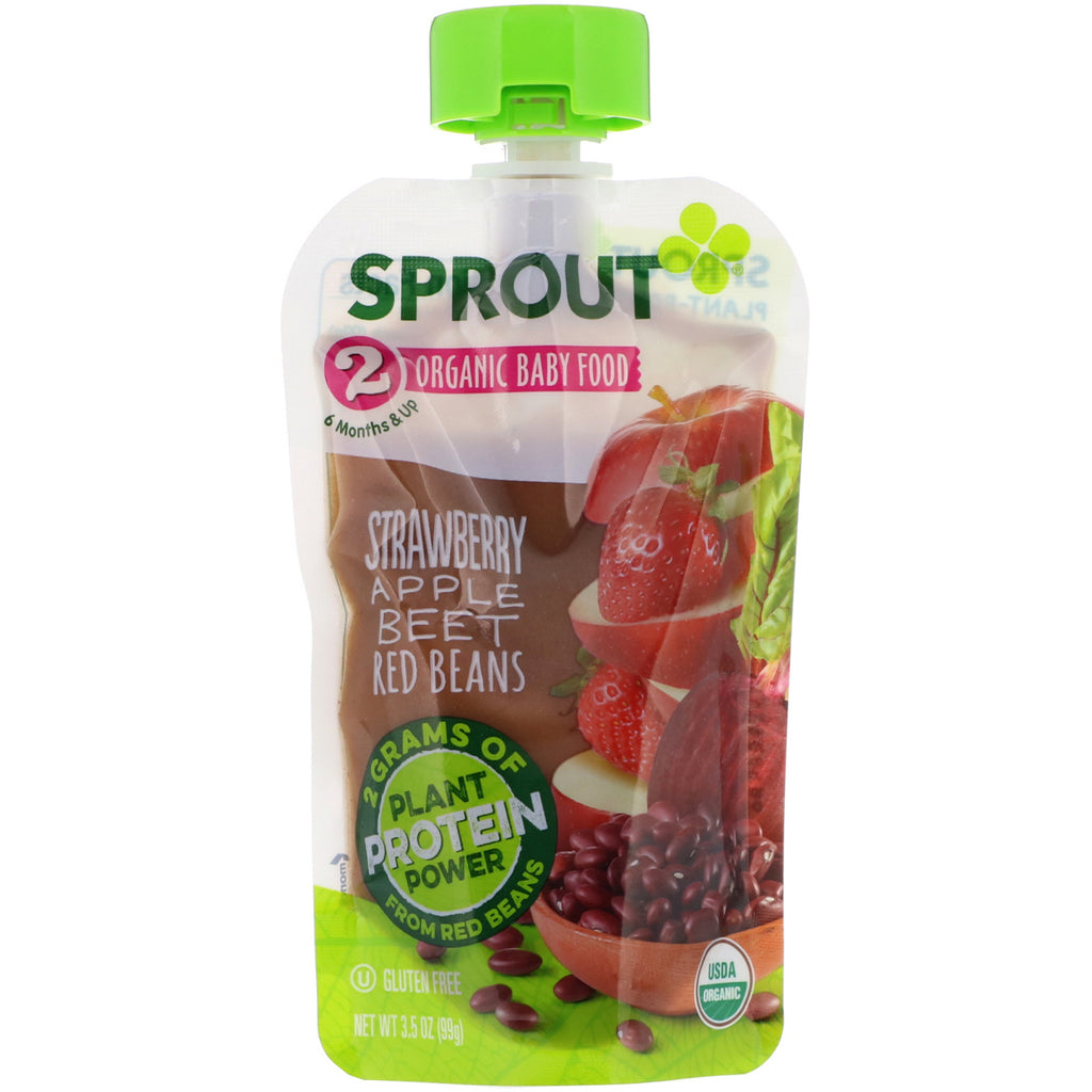 Sprout Organic, Baby Food, 6 Months & Up, Strawberry, Apple, Beet, Red Beans, 3.5 oz (99 g)