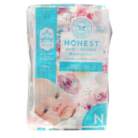 The Honest Company, Honest Diapers, Super-Soft Liner, Newborn, Up to 10 Pounds, Rose Blossom, 32 Diapers