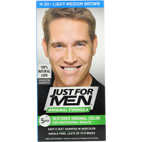 Just for Men, Original Formula Men's Hair Color, Light-Medium Brown H-30, Single Application Kit
