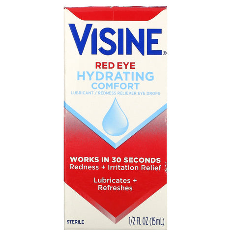 Visine, Red Eye Hydrating Comfort, gotas para los ojos lubricantes/antienrojecimiento, 1/2 fl oz (15 ml)
