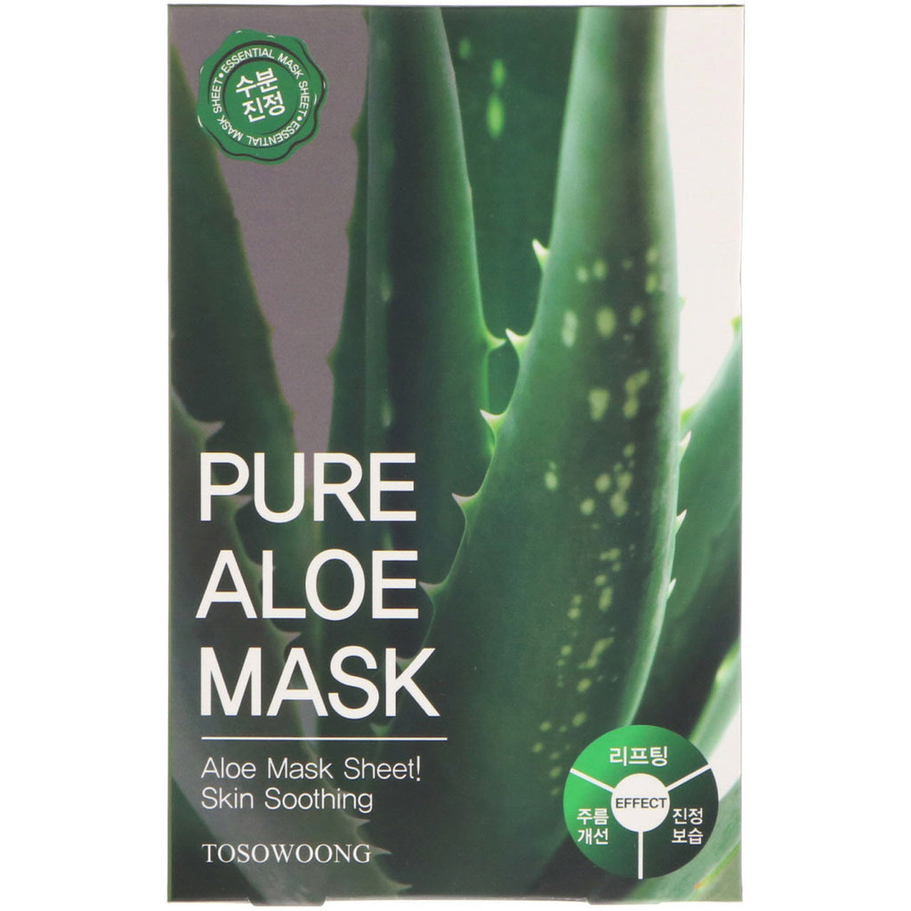 Tosowoong, Pure Aloe Mask, 10 Sheets, 23 g Each