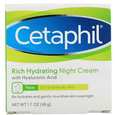 Cetaphil, Crema de noche rica e hidratante con ácido hialurónico, 48 g (1,7 oz)