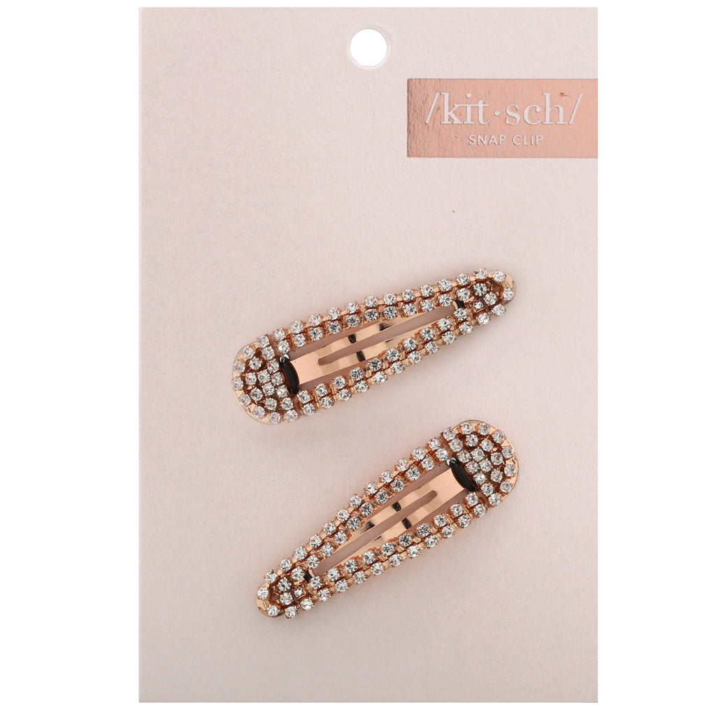 Kitsch, Rhinestone Snap Clips, Rose Gold, 2 Pieces
