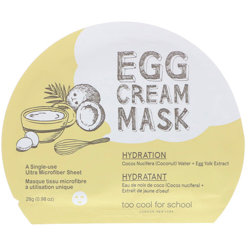 Too Cool for School, Egg Cream Mask, Hydration, 1 Sheet, (0.98 oz) 28 g
