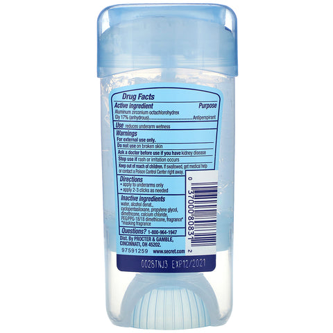Secret, Outlast, desodorante en gel transparente de 48 horas, sin perfume, 2,6 oz (73 g)