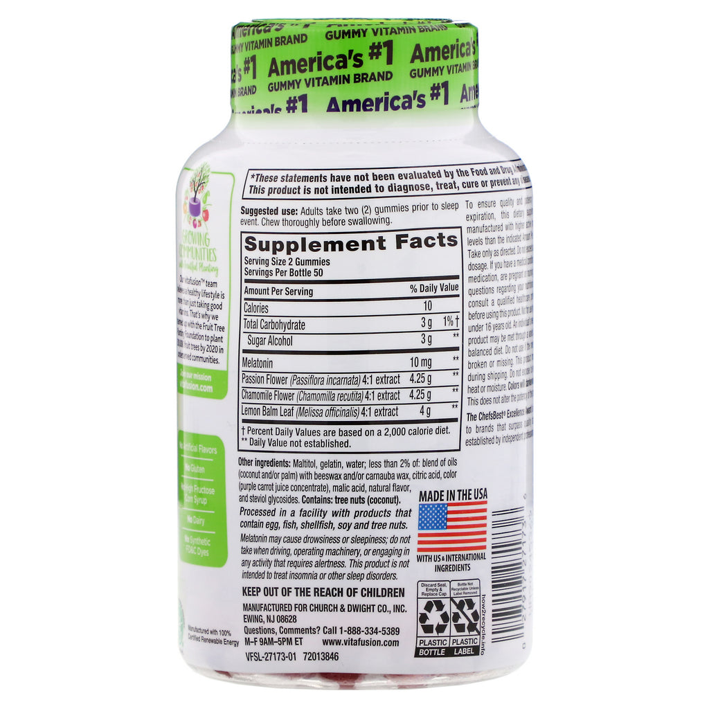 VitaFusion, Max Strength Melatonin, Natural Strawberry Flavor, 10 mg, 100 Gummies