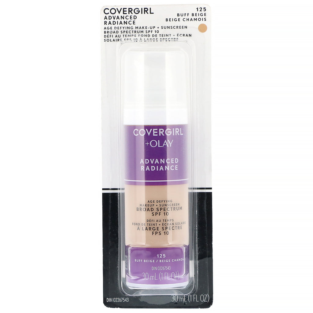 Covergirl, Olay Advanced Radiance, Maquillaje antienvejecimiento, SPF 10, 125 Buff Beige, 1 fl oz (30 ml)