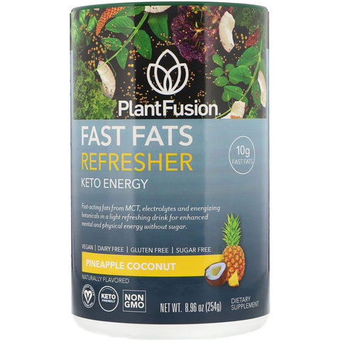 PlantFusion, Fast Fats Refresher, Keto Energy, Pineapple Coconut, 8.96 oz (254 g)