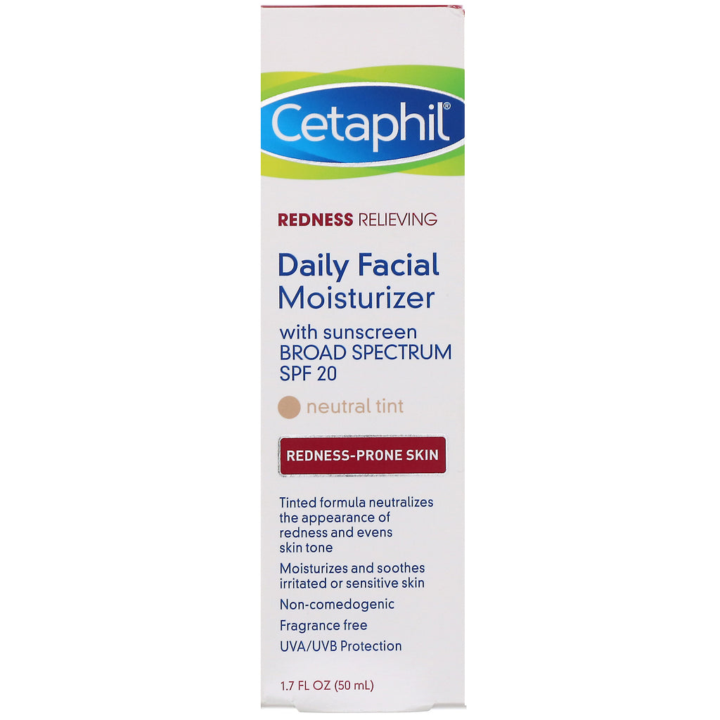 Cetaphil, Alivia el enrojecimiento, humectante facial diario, SPF 20, tinte neutro, 1,7 fl oz (50 ml)