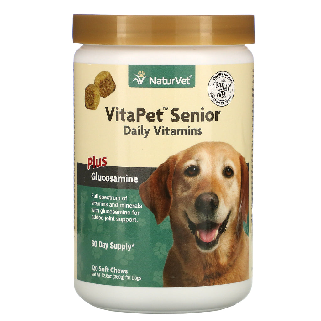 NaturVet, VitaPet Senior, Daily Vitamins Plus Glucosamine for Dogs, 120 Soft Chews, 12.6 oz (360 g)