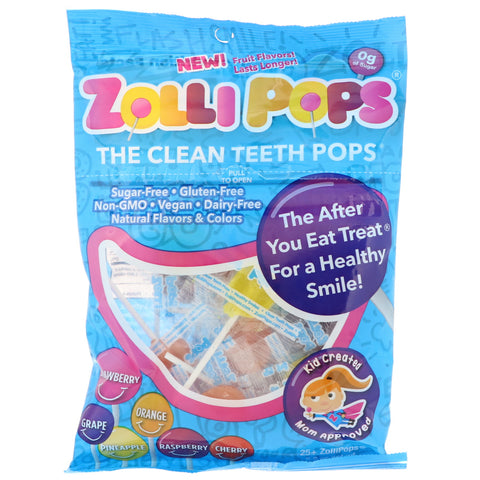 Zollipops, The Clean Teeth Pops, Strawberry, Orange, Raspberry, Cherry, Grape, Pineapple, 25+ ZolliPops, 5.2 oz