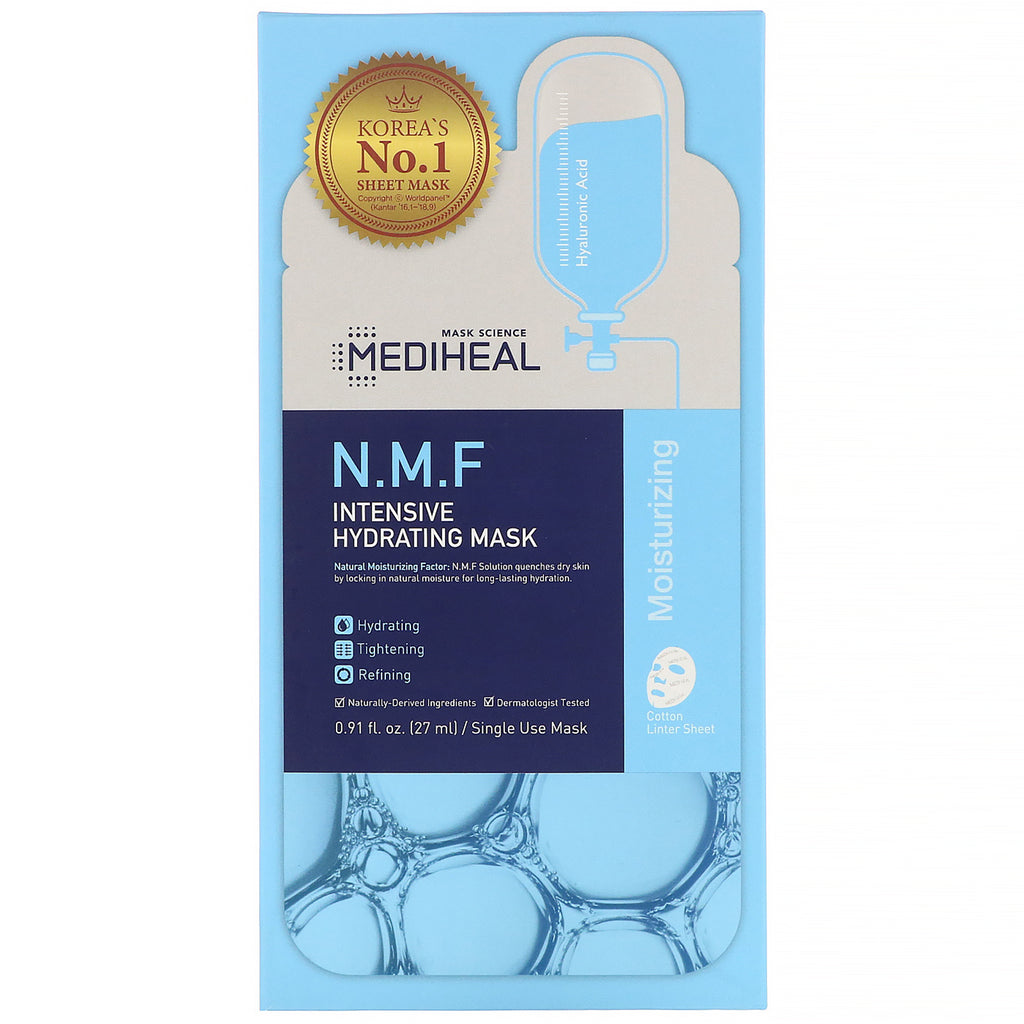 Mediheal, Mascarilla hidratante intensiva NMF, 5 hojas, 0,91 fl oz (27 ml) cada una
