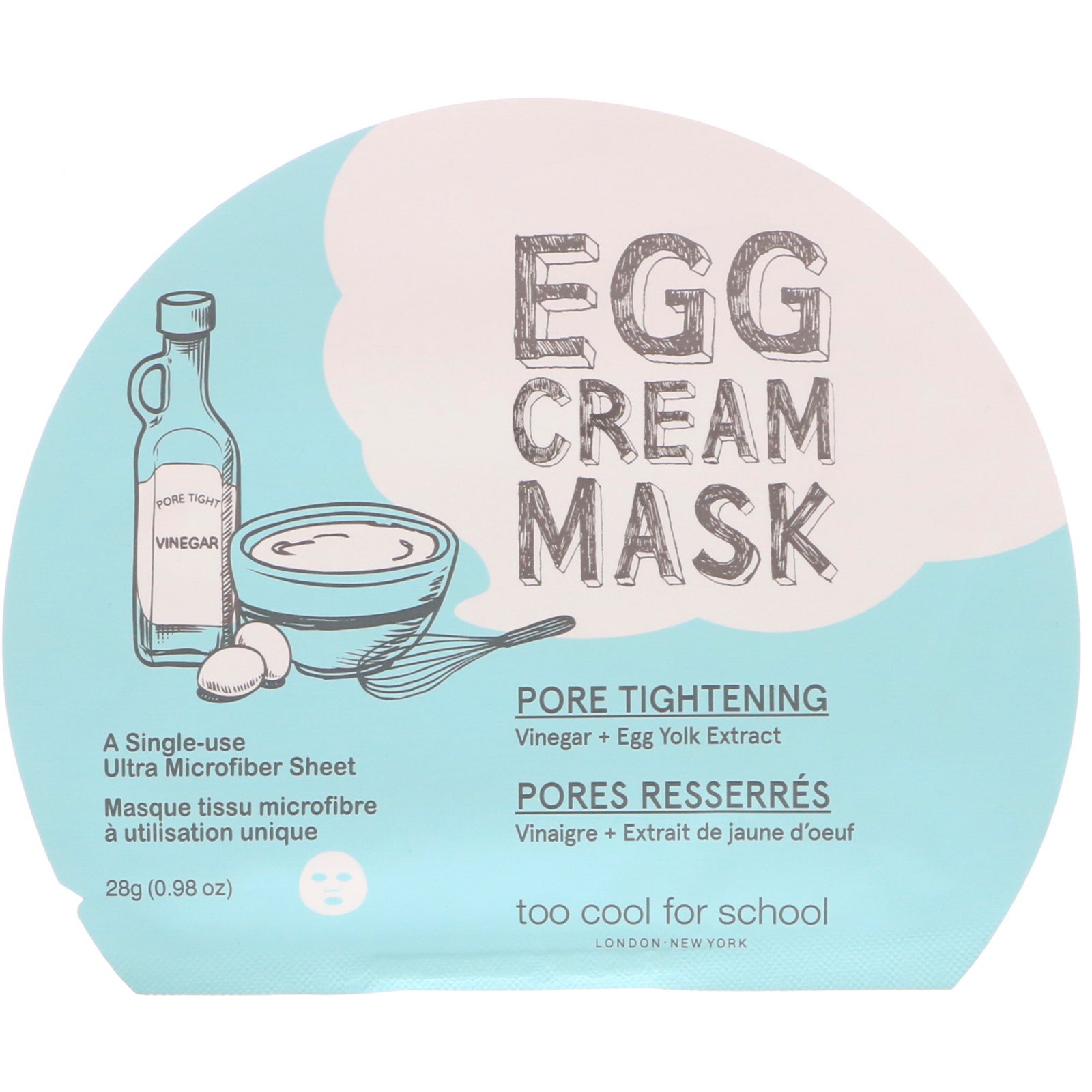 Too Cool for School, Egg Cream Mask, Pore Tightening, 1 Sheet, 0.98 oz (28 g)