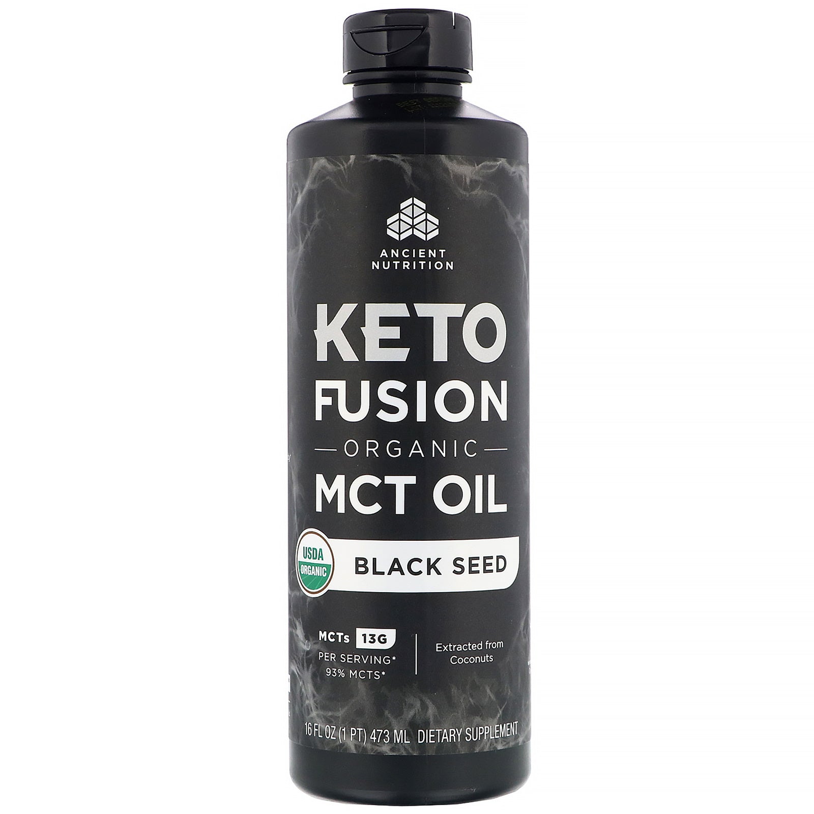 Dr. Axe / Ancient Nutrition, Keto Fusion Organic MCT Oil, Black Seed, 16 fl oz (473 ml)