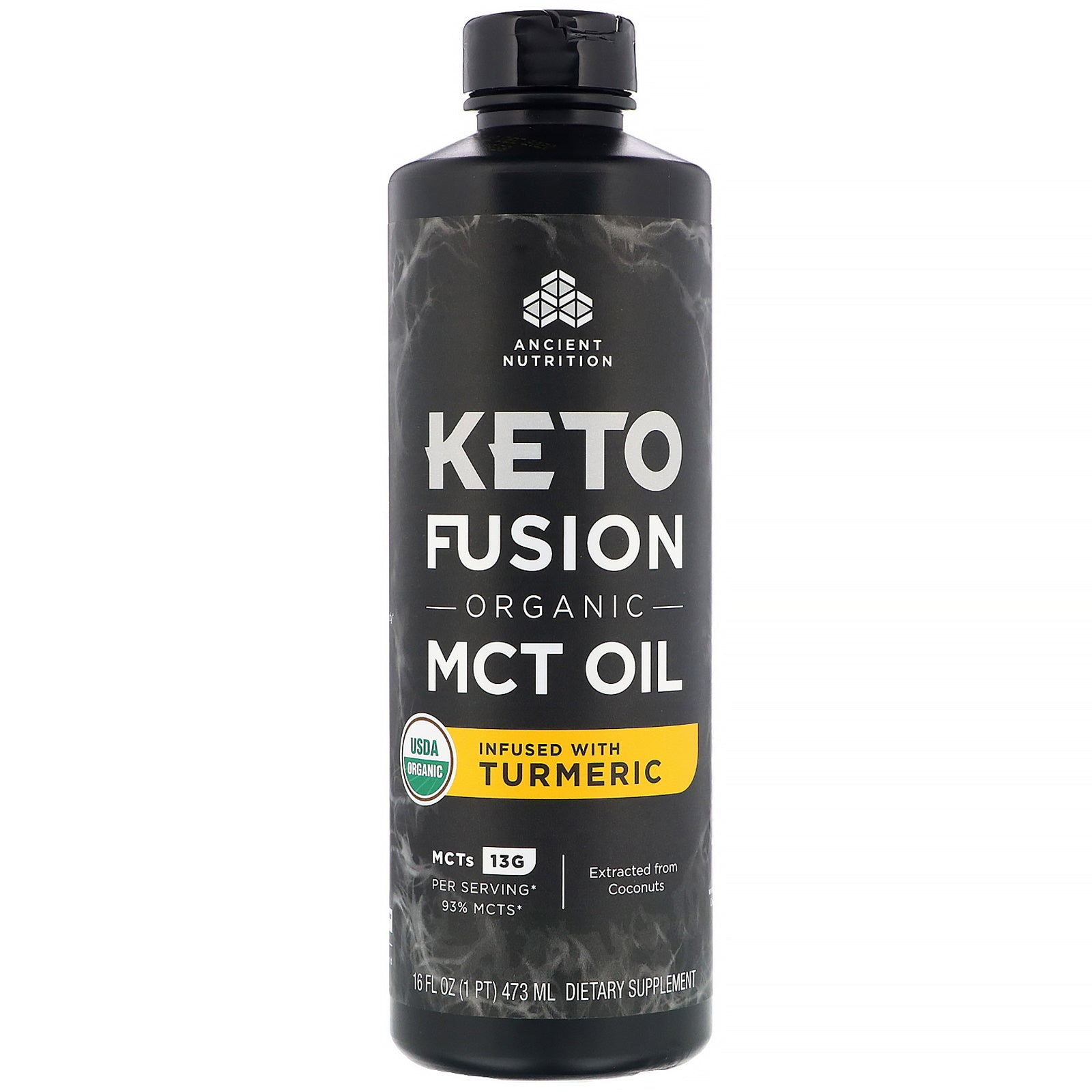 Dr. Axe / Ancient Nutrition, Keto Fusion Organic MCT Oil, Infused with Turmeric, 16 fl oz (473 ml)