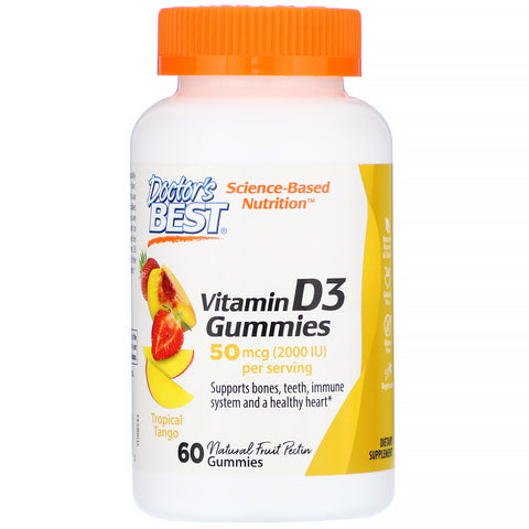 Doctor's Best, Vitamin D3 Gummies, Tropical Tango, 50 mcg (2,000 IU), 60 Gummies