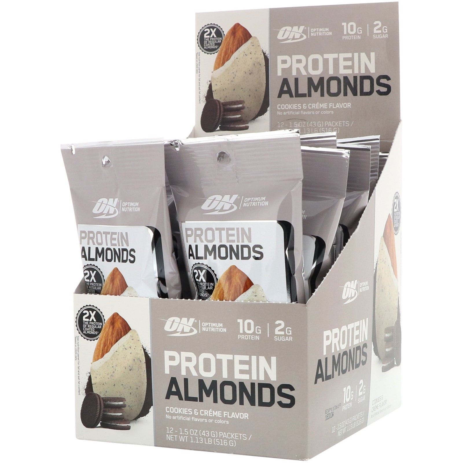 Optimum Nutrition, Protein Almonds, Cookies & Creme, 12 Packets, 1.5 oz (43 g) Each