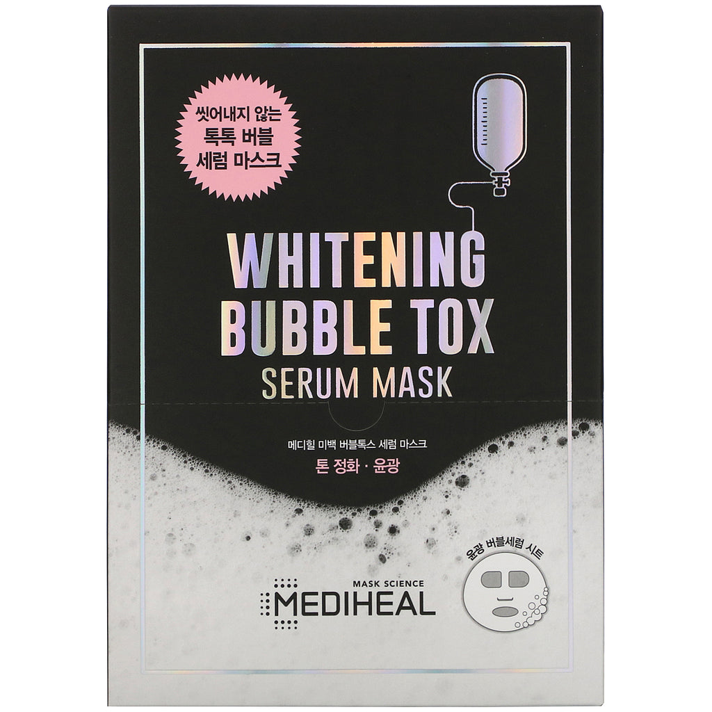 Mediheal, Whitening Bubble Tox Serum skønhedsmaske, 10 ark, 21 ml hver