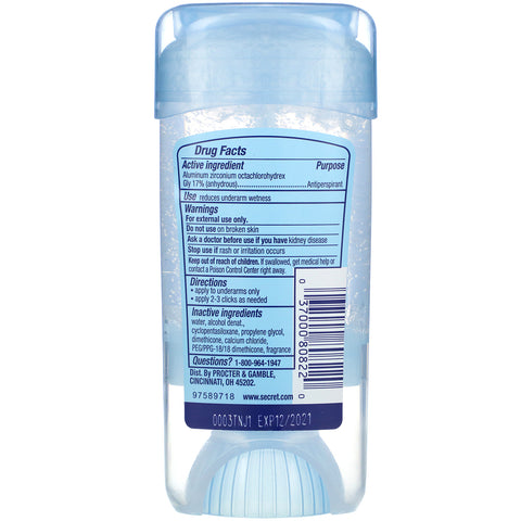 Secret, Outlast, Desodorante en gel transparente de 48 horas, completamente limpio, 2,6 oz (73 g)