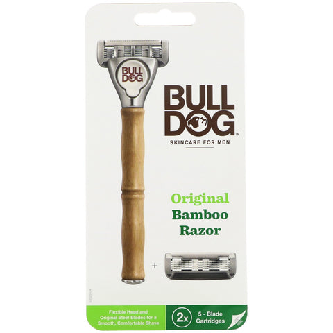 Bulldog Skincare For Men, Original Bamboo Razor, Two 5-Blade Cartridges