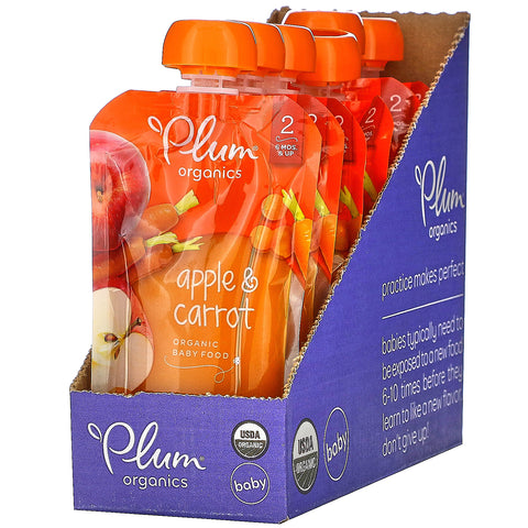 Plum Organics, Organic Baby Food, 6 Months & Up, Apple & Carrot, 6 Pouches, 4 oz (113 g) Each