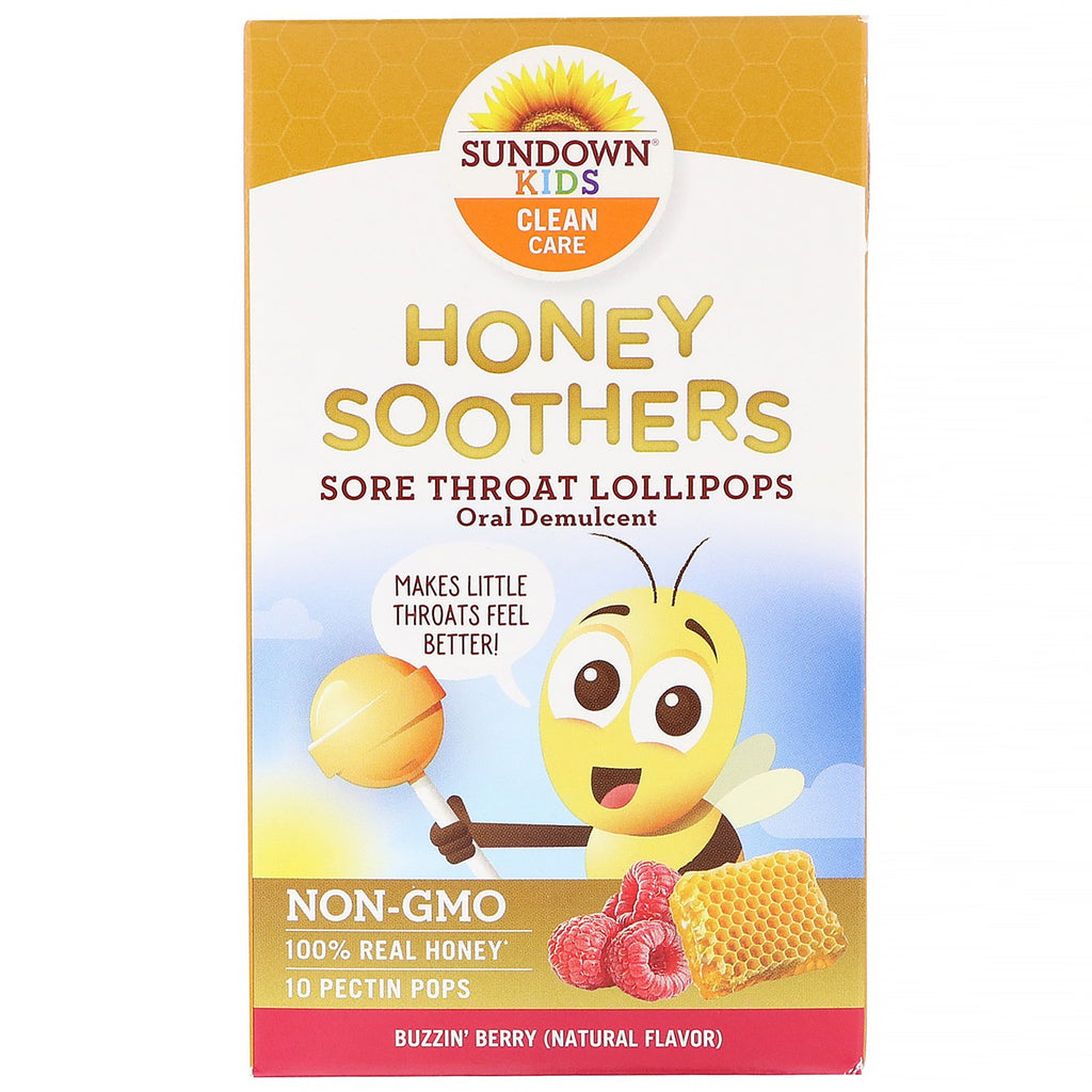 Sundown Naturals Kids, Honey Soothers, Sore Throat Lollipops, Buzzin' Berry, 10 Pectin Pops