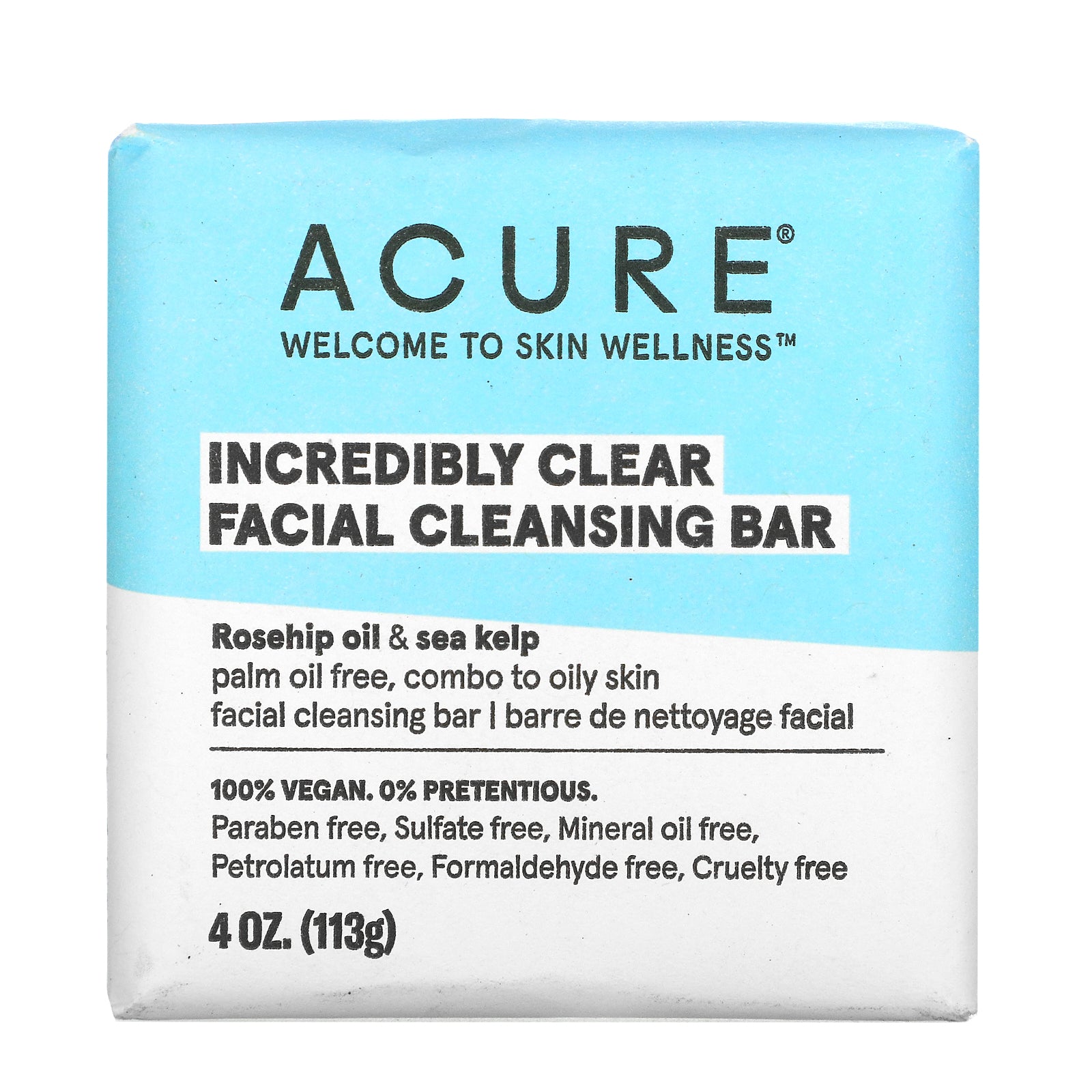 Acure, Incredibly Clear, Facial Cleansing Bar, 4 oz (113 g)