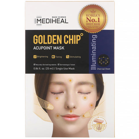 Mediheal, Golden Chip, mascarilla para puntos de acupuntura, 5 hojas, 0,84 fl oz (25 ml) cada una