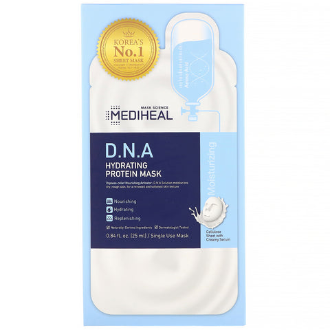 Mediheal, Mascarilla proteica hidratante de ADN, 5 hojas, 25 ml (0,84 oz. líq.) cada una