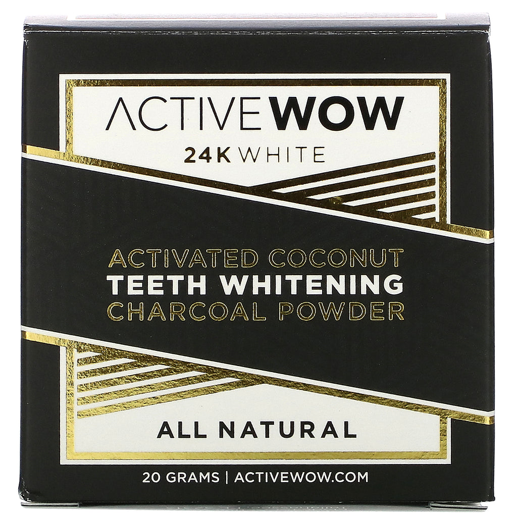 Active Wow, 24K White, polvo de carbón para blanquear los dientes totalmente natural, coco activado, 20 g