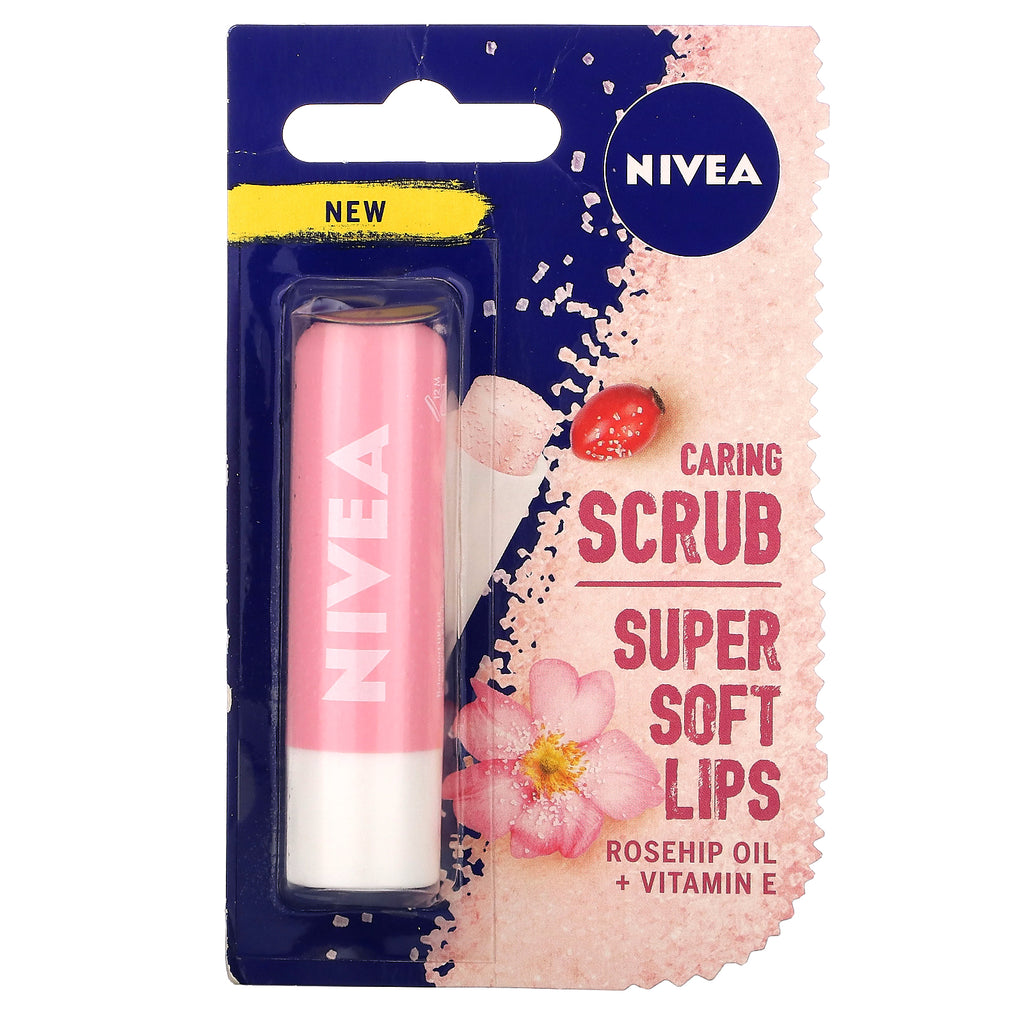 Nivea, Caring Scrub Super Soft Lips, aceite de rosa mosqueta + vitamina E, 4,8 g (0,17 oz)