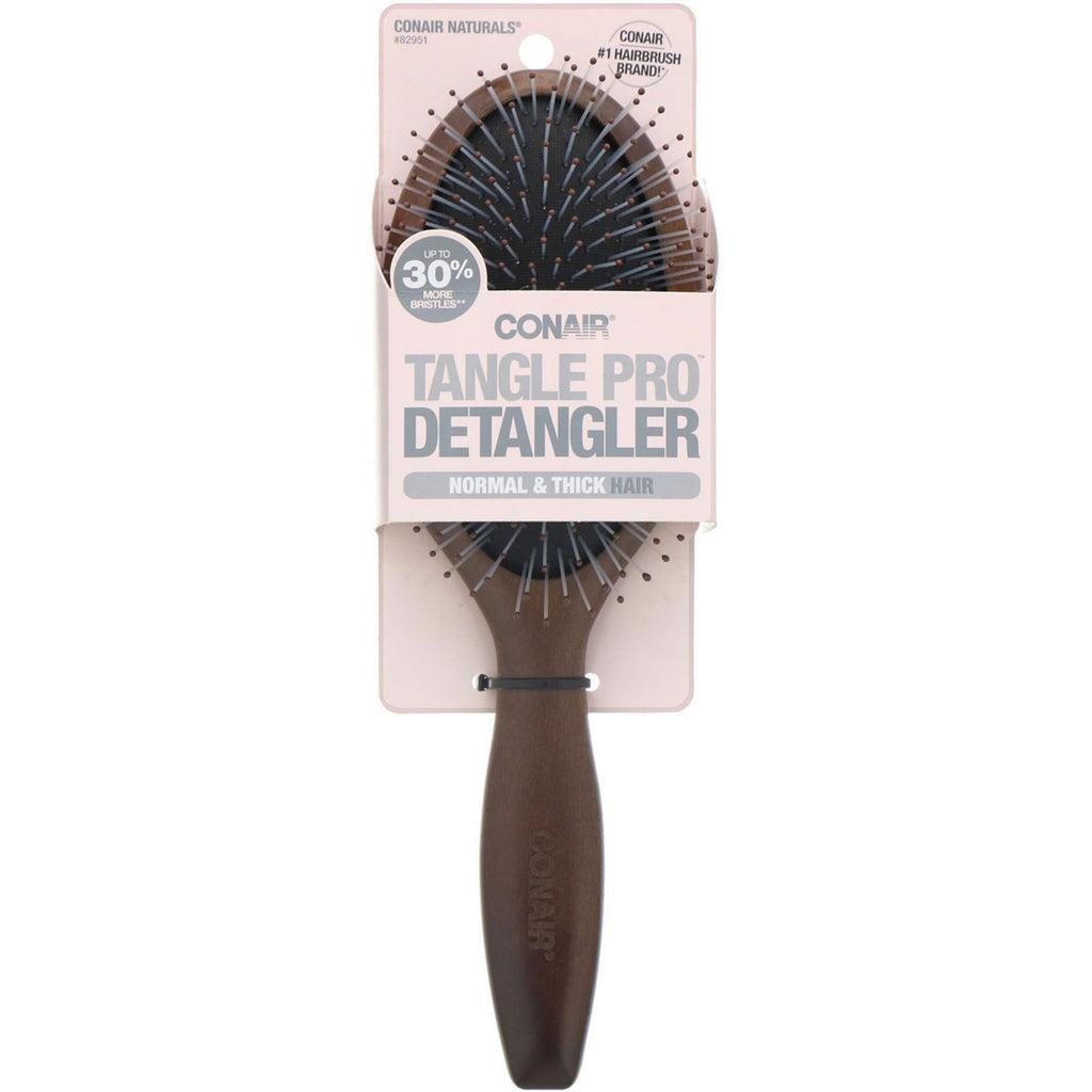 Conair, Tangle Pro Detangler, cabello normal y grueso, cepillo para cabello con cojín de madera, 1 cepillo