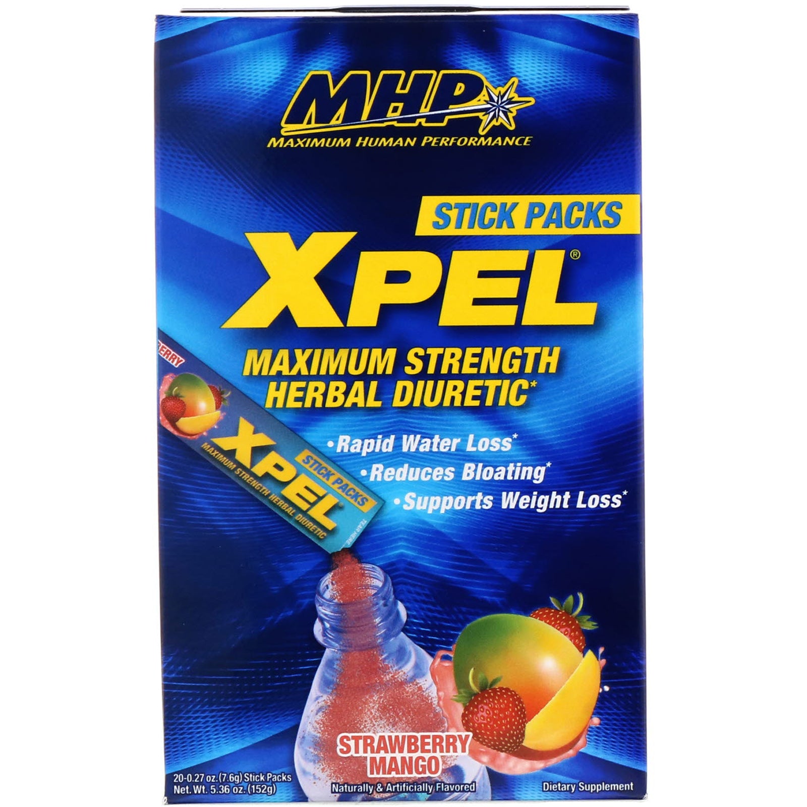 MHP, XPEL, Maximum Strength Herbal Diuretic, Strawberry Mango, 20 Packs, 0.27 oz (7.6 g) Each