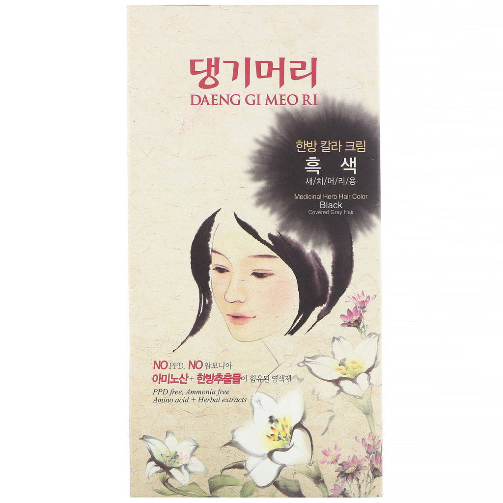 Doori Cosmetics, Daeng Gi Meo Ri, tinte para cabello con hierbas medicinales, negro, 1 kit