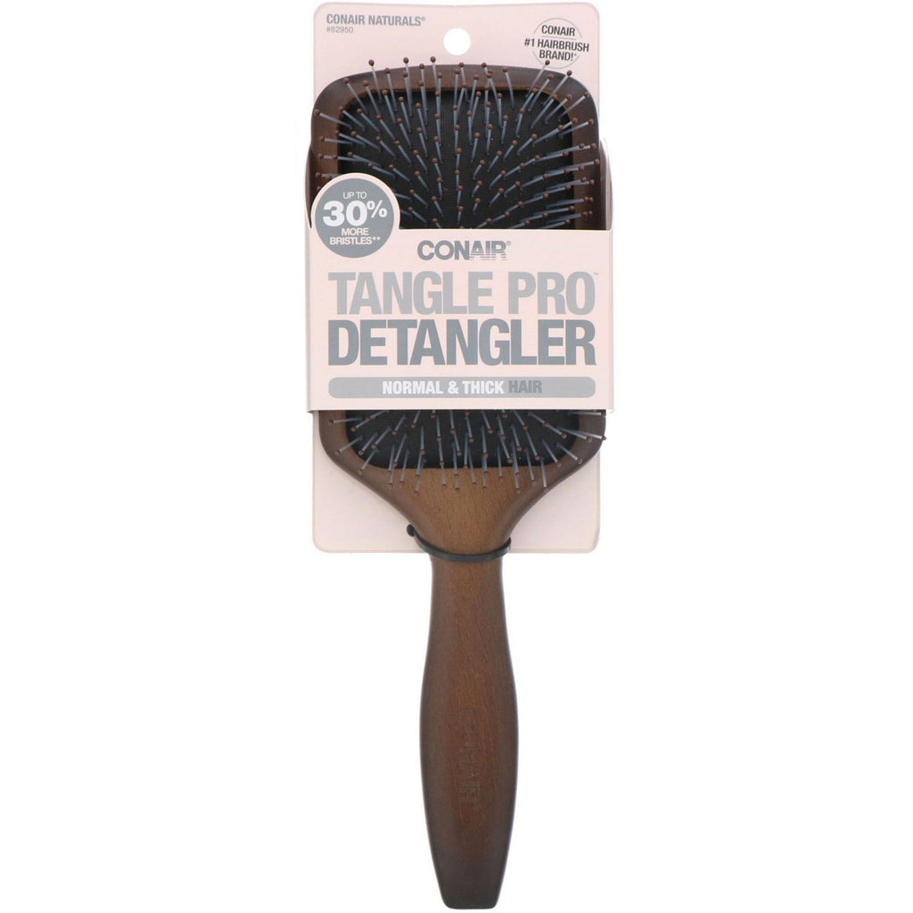 Conair, Tangle Pro Detangler, cabello normal y grueso, cepillo para cabello con paleta de madera, 1 cepillo