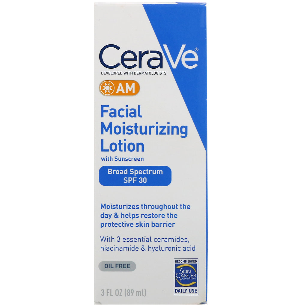 CeraVe, AM Facial Moisturizing Lotion med solcreme, SPF 30, 3 fl oz (89 ml)