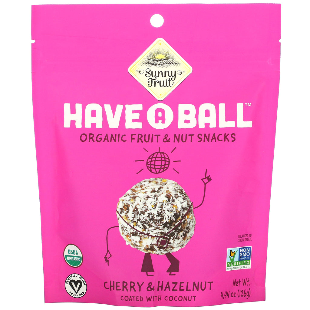 Sunny Fruit, Have A Ball, Organic Fruit & Nut Snacks, Cherry & Hazelnut, 4.44 oz (126 g)