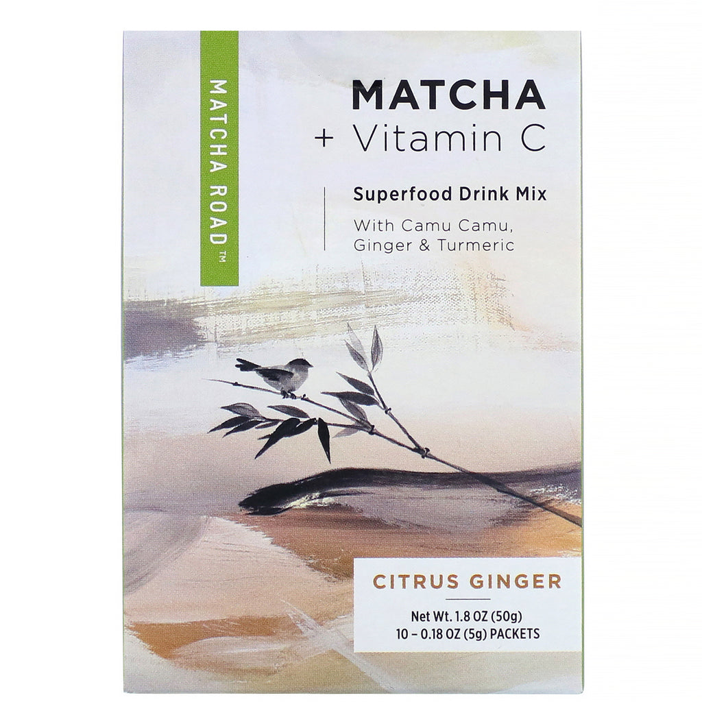 Matcha Road, Matcha + Vitamin C, Superfood Drink Mix, Citrus Ginger, 10 Packets, 0.18 oz (5 g) Each