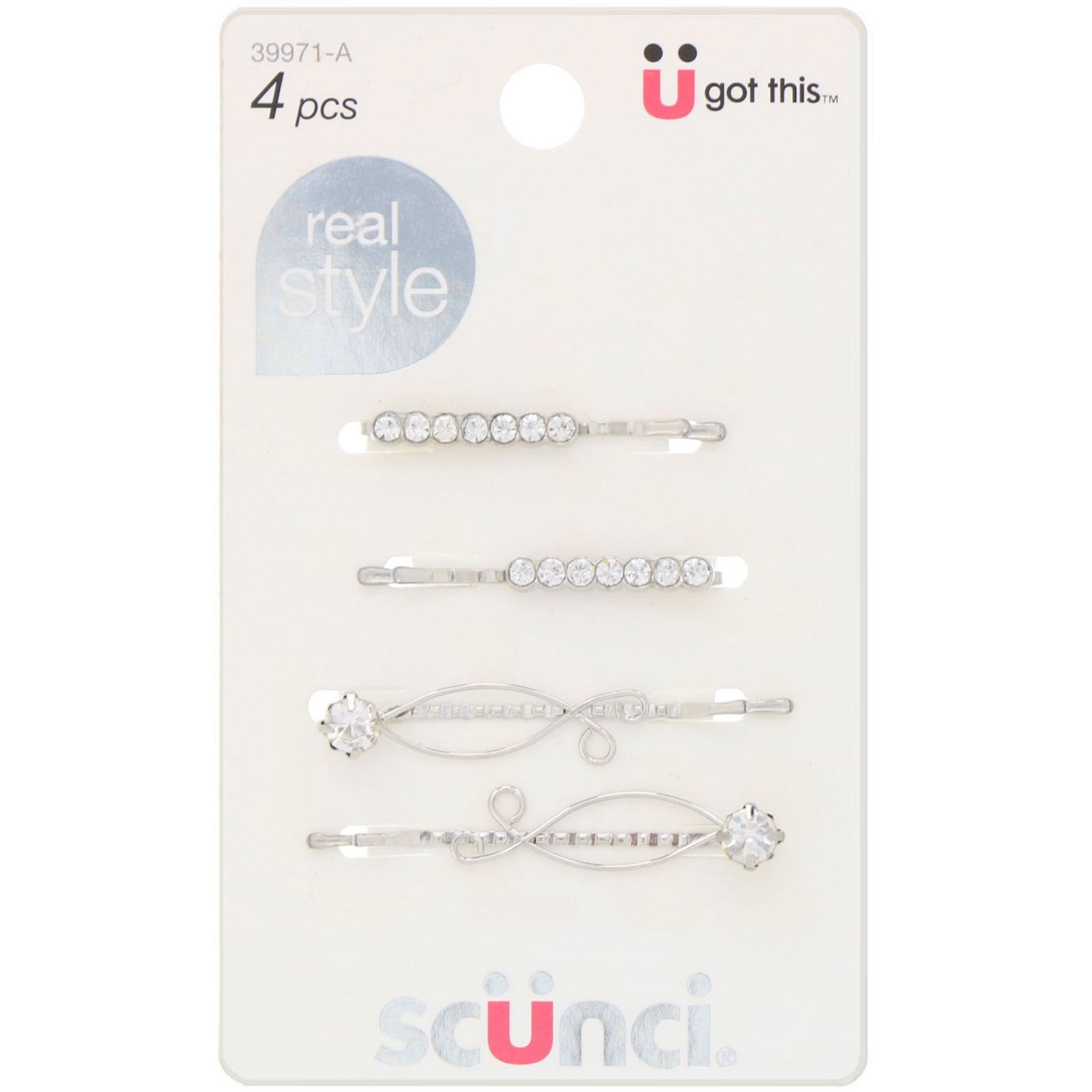 Scunci, Real Style, Spotlight Stone Bobby Pins, 4 Pieces