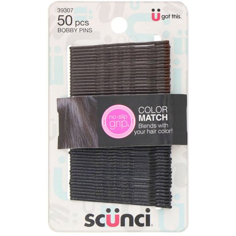 Scunci, No Slip Grip, Color Match Bobby Pins, Black, 50 Pieces