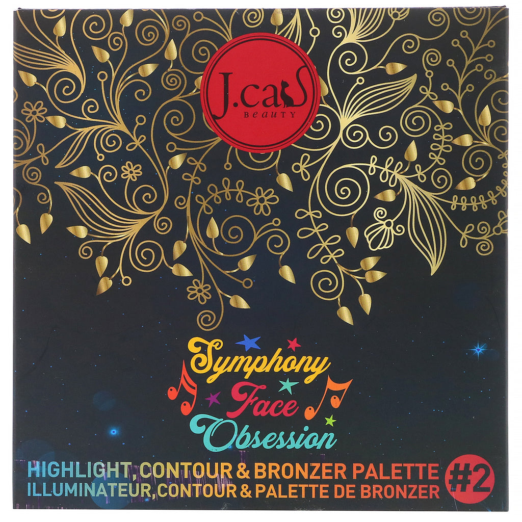 J.Cat Beauty, Symphony Face Obsession, paleta de iluminadores, contorno y bronceadores, SFO102 n.º 2 medio/oscuro, 27,5 g (0,97 oz)