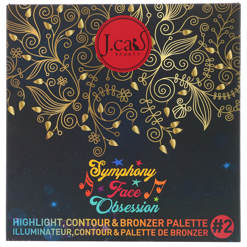 J.Cat Beauty, Symphony Face Obsession, Highlight, Contour & Bronzer Palette, SFO102 #2 Medium/Dark, 0,97 oz (27,5 g)