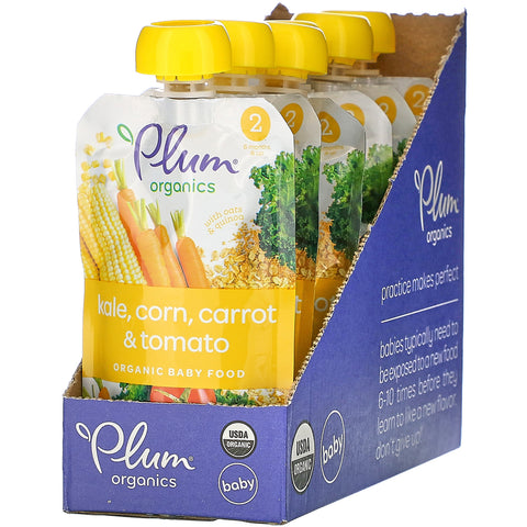 Plum Organics, Organic Baby Food, 6 Months & Up, Kale, Corn, Carrot & Tomato, 6 Pouches, 3.5 oz (99 g) Each